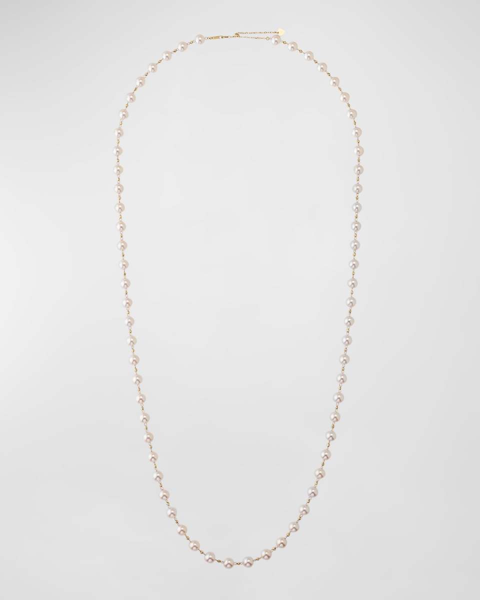 18K Yellow Gold Sparkle Akoya Pearl Necklace, 34"L
